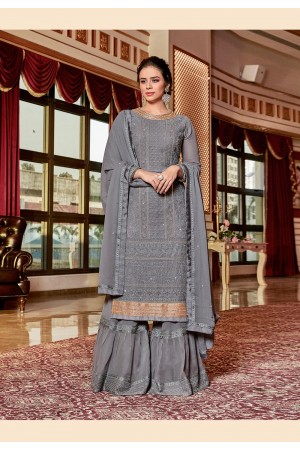 Gray georgette embroidered sharara suit  4524